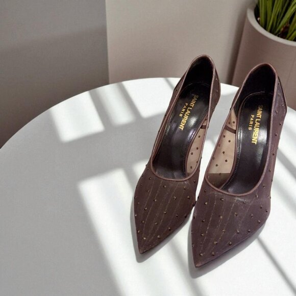 NIB Authentic Saint Laurent Anja 105 embellished mesh pumps